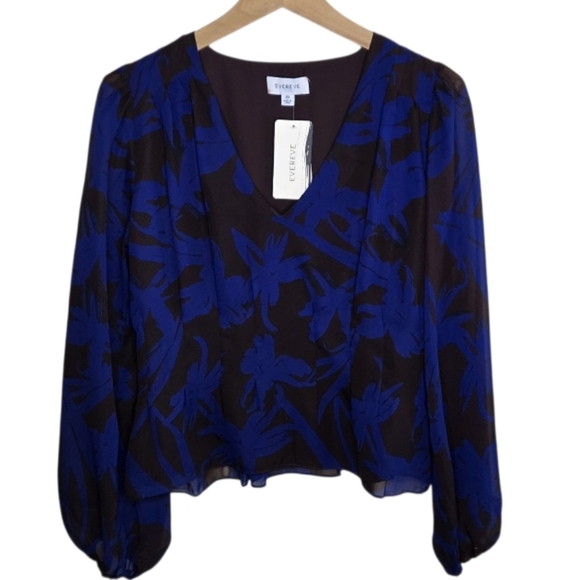 NWT Evereve | Harper Seamed Blouse in Blue Brown Floral Size XS - Picture 1 of 7